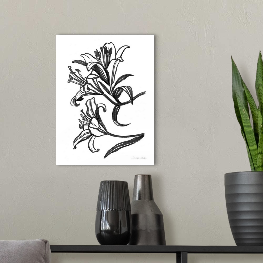A modern room featuring Ink Lilies II