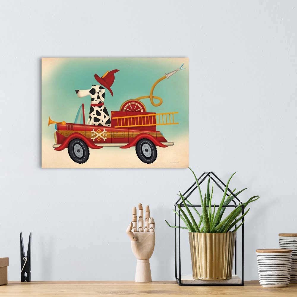 A bohemian room featuring K9 Fire Department