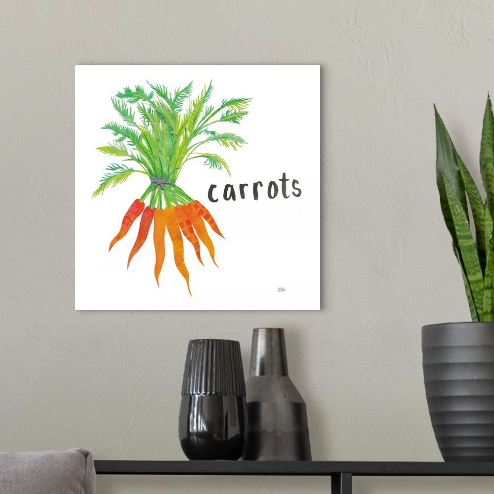 A modern room featuring Square contemporary design of carrots with a collage style quality.