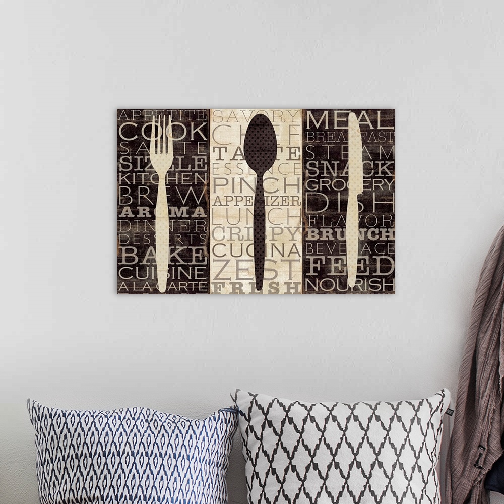 A bohemian room featuring Kitchen Word Trio III