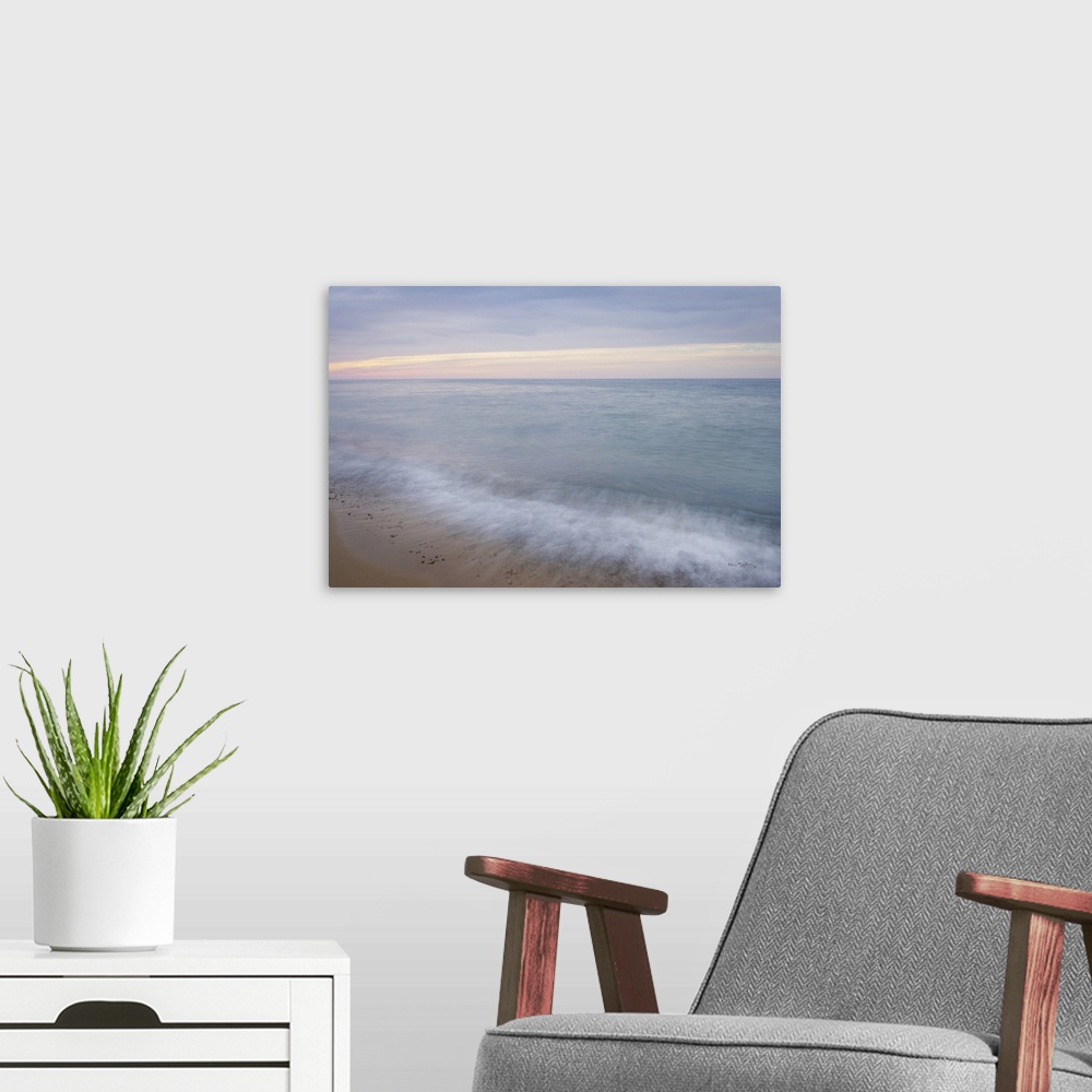 A modern room featuring Lake Superior seen from beach at Whitefish Point Upper Peninsula Michigan