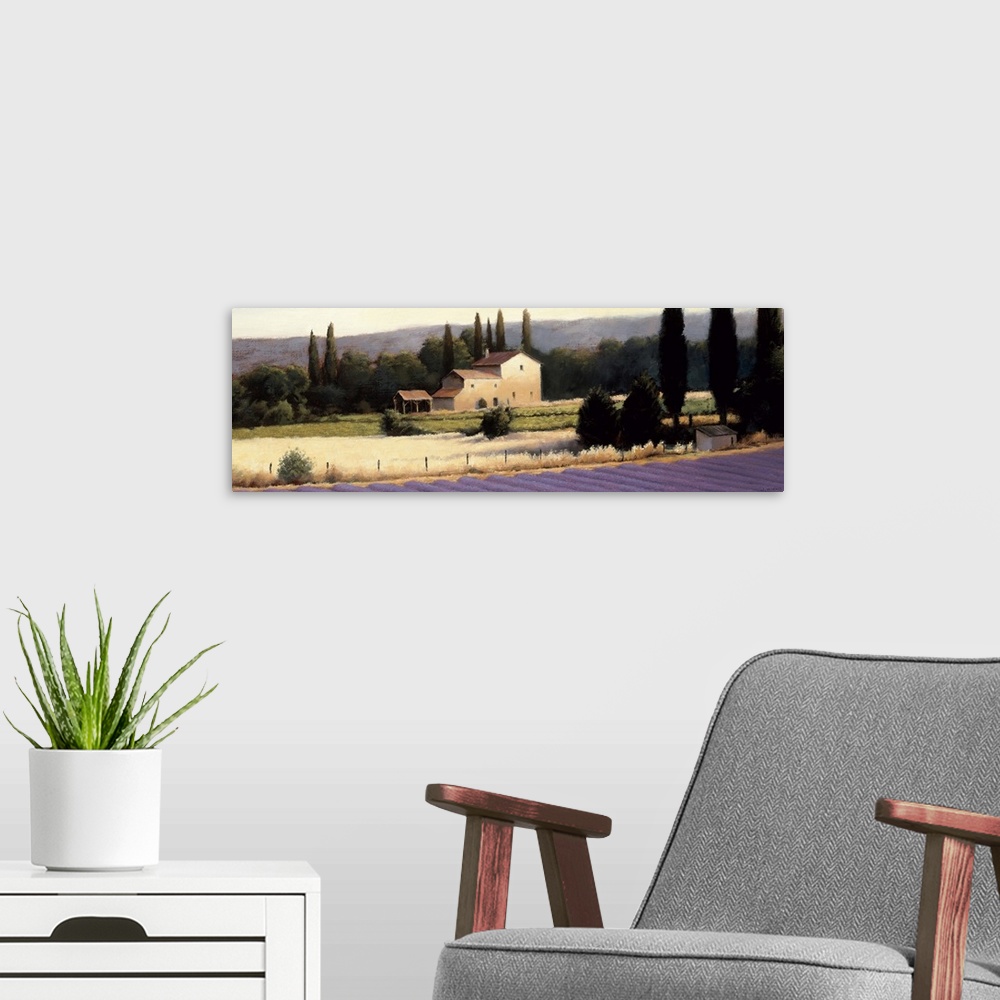 A modern room featuring Lavender Fields Panel II