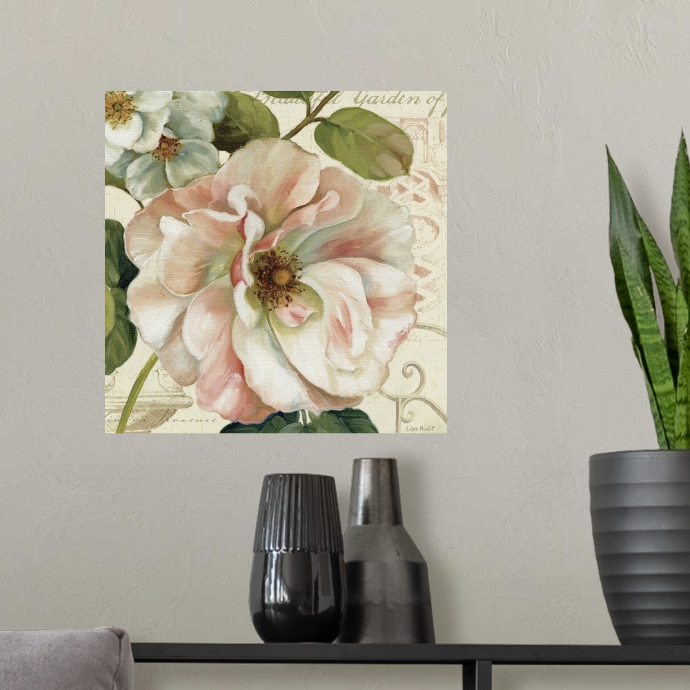 A modern room featuring A decorative accent for the home or office this square painted artwork shows the blossom of a wil...