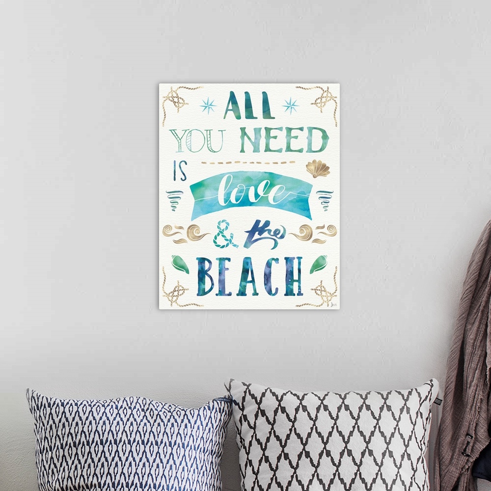 A bohemian room featuring "All You Need is Love and the Beach"