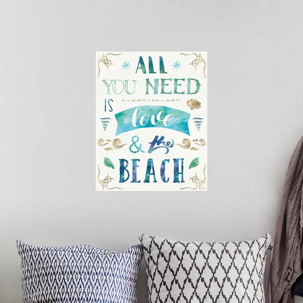 A bohemian room featuring "All You Need is Love and the Beach"