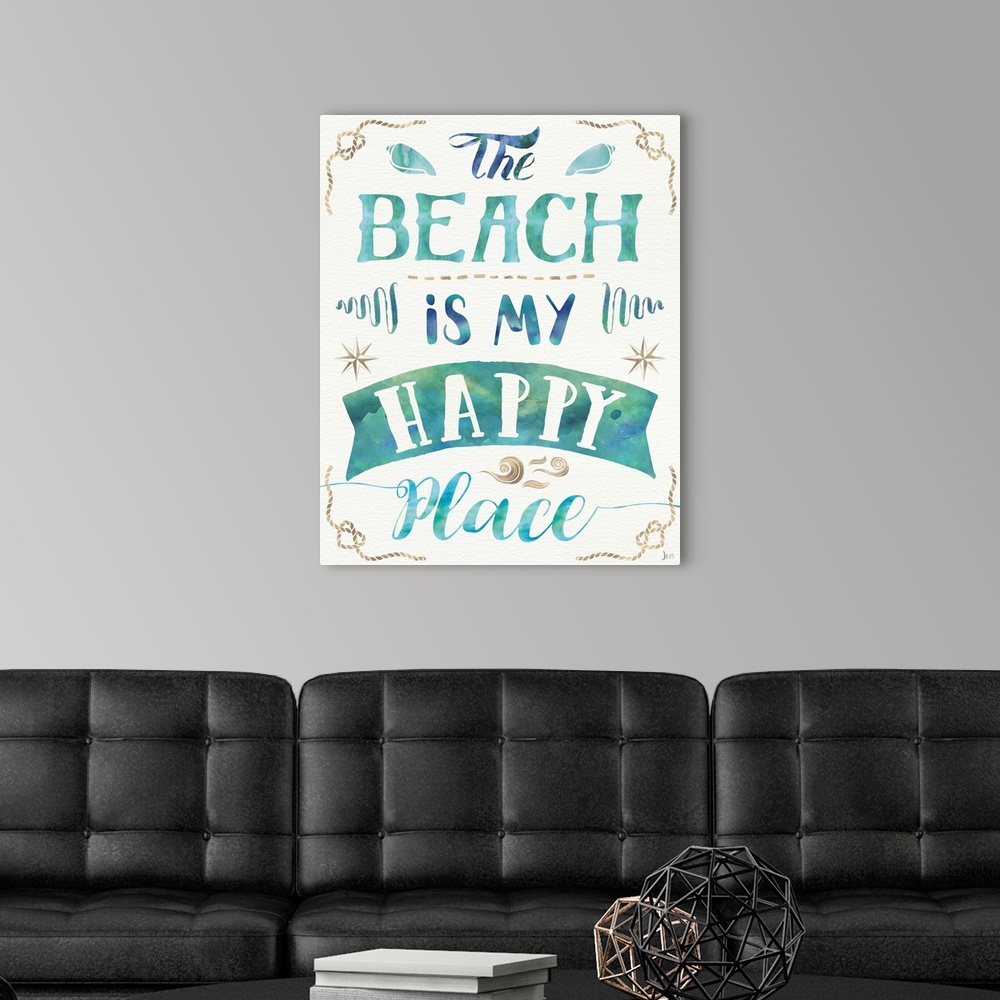 A modern room featuring "The Beach is My Happy Place"
