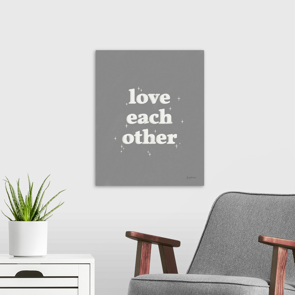A modern room featuring Love Each Other Dark Gray