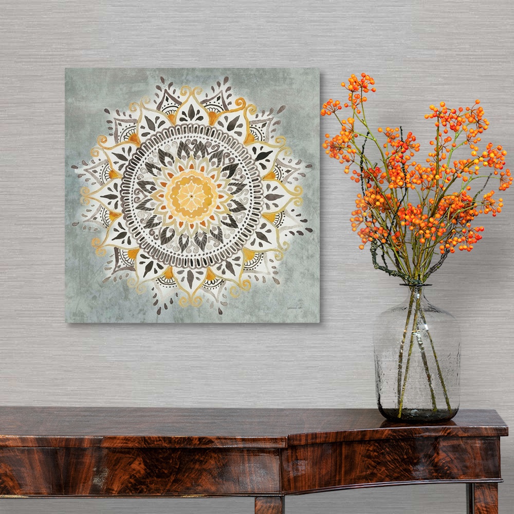 A traditional room featuring Mandala Delight I Yellow Grey