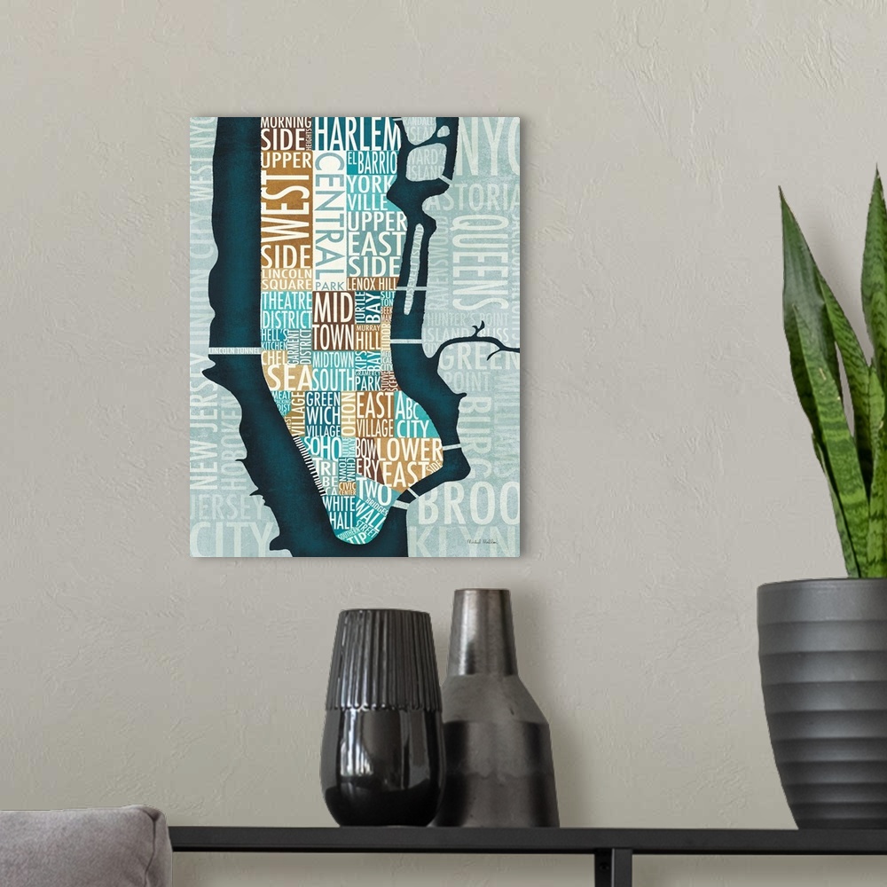 A modern room featuring Manhattan Map in Blue and Brown