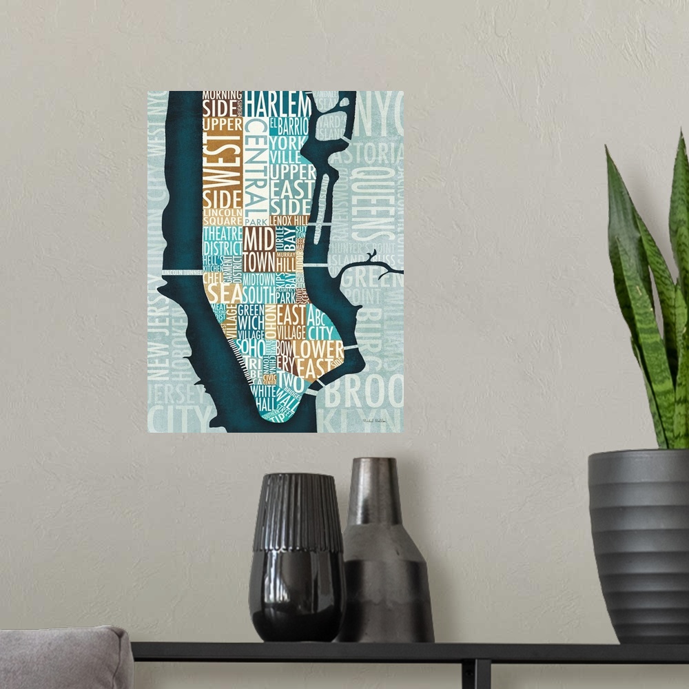 A modern room featuring Manhattan Map in Blue and Brown