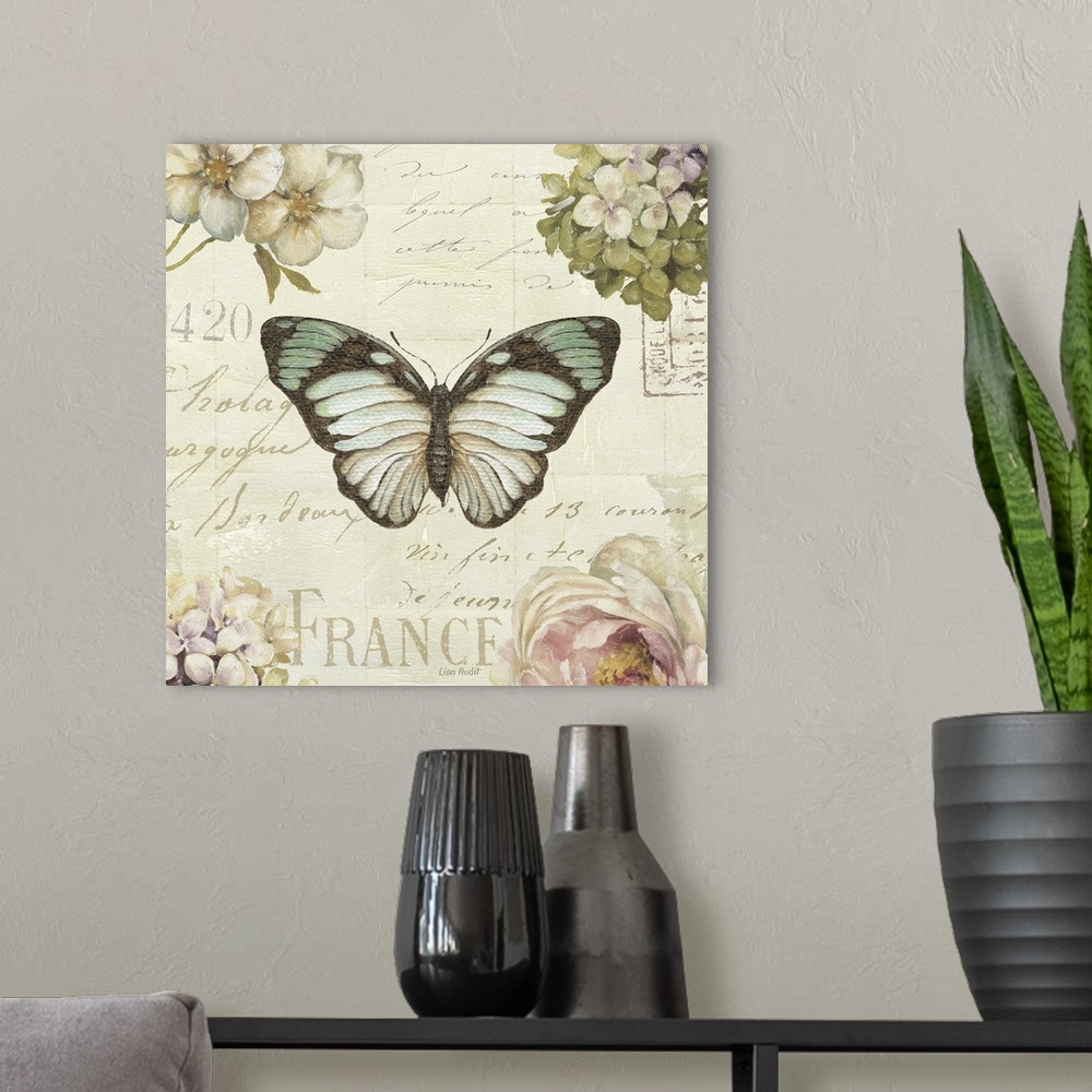 A modern room featuring Marche aux Fleurs Butterfly II