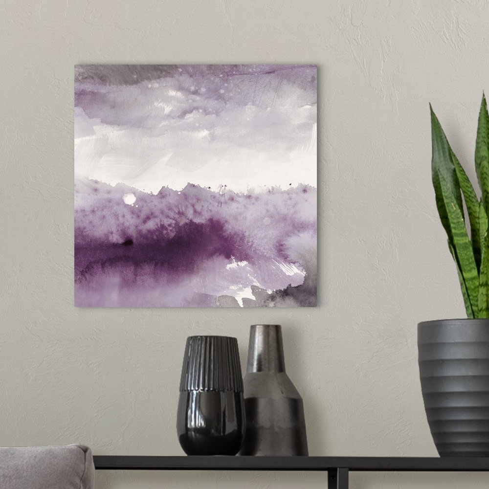 A modern room featuring Midnight at the Lake II Amethyst and Grey