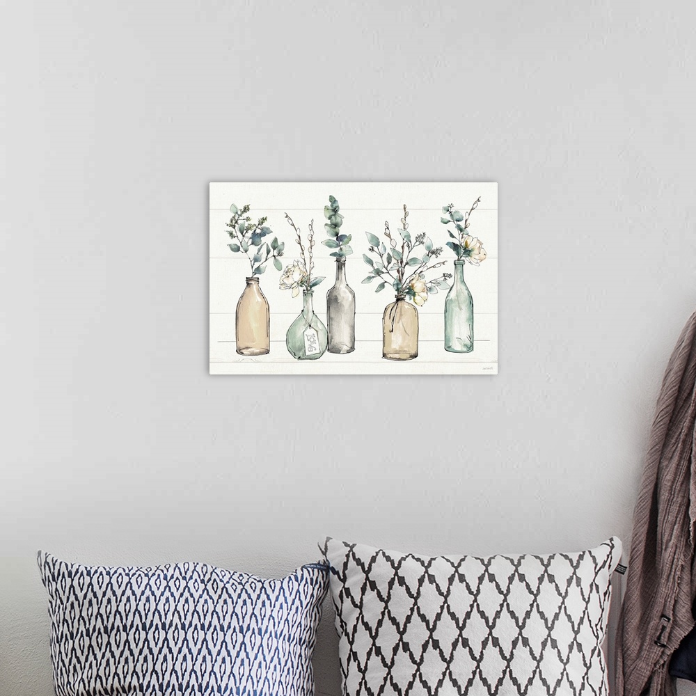 A bohemian room featuring A perfect accent piece to a shabby chic or farmhouse docor scheme, this lovely illustration of co...