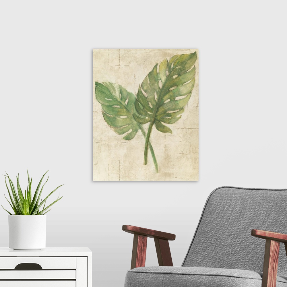 A modern room featuring Monstera Leaves Neutral Crop