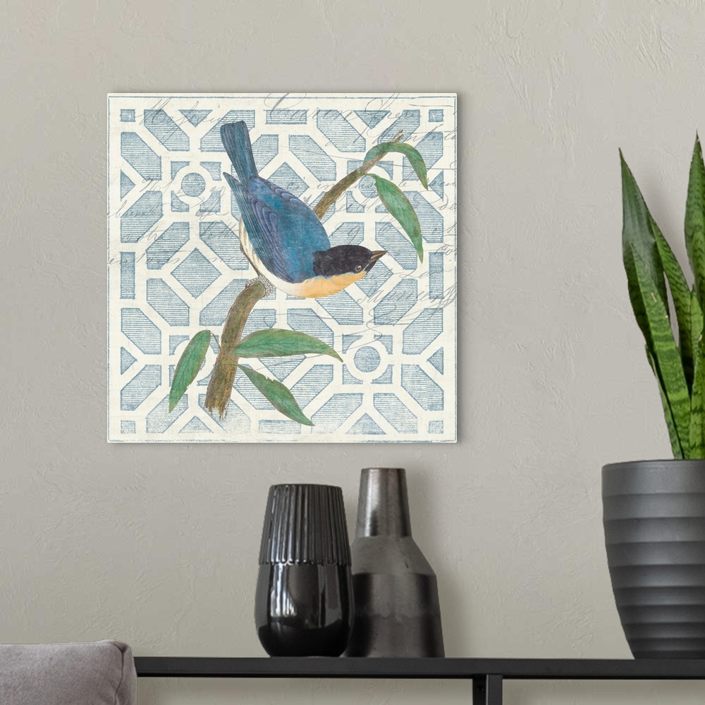 A modern room featuring Monument Etching Tile I Blue Bird