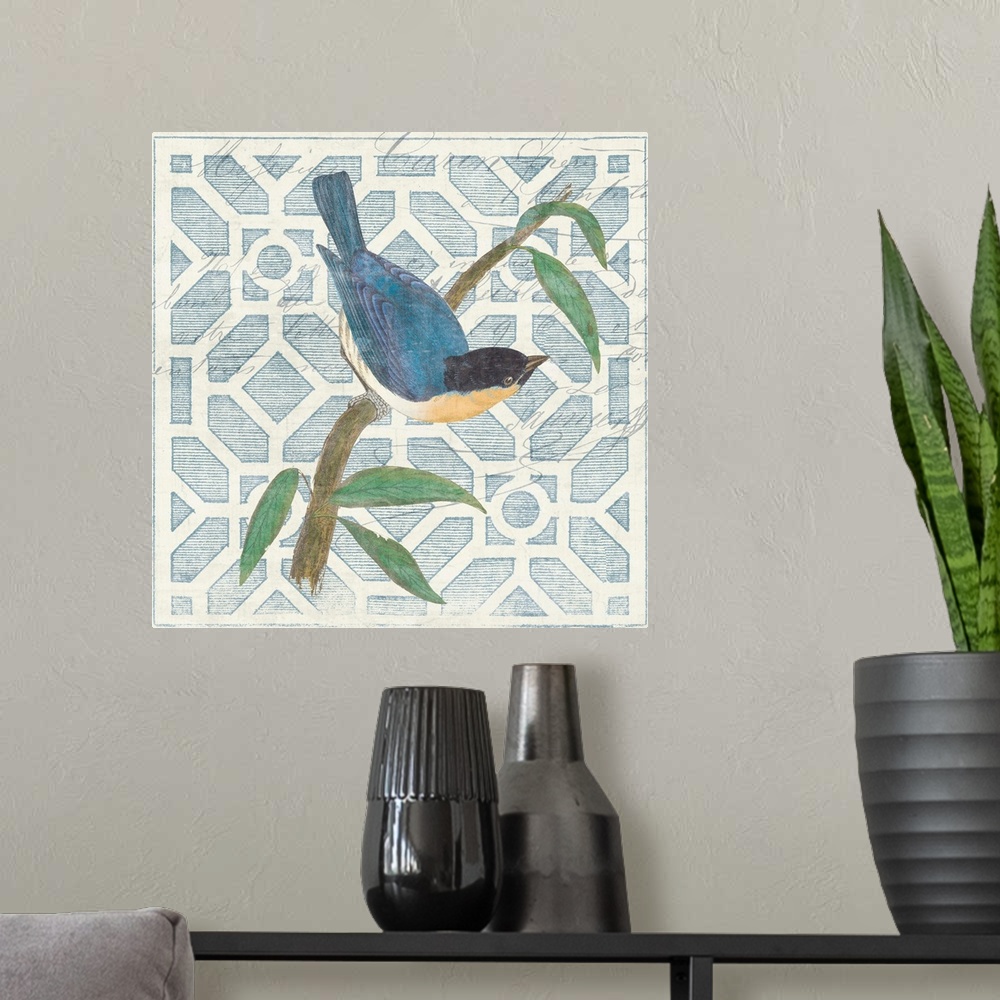 A modern room featuring Monument Etching Tile I Blue Bird
