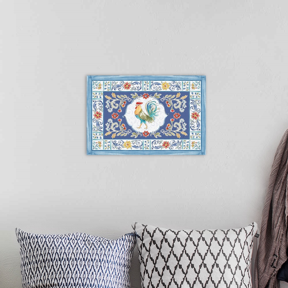 A bohemian room featuring Morning Bloom I Blue