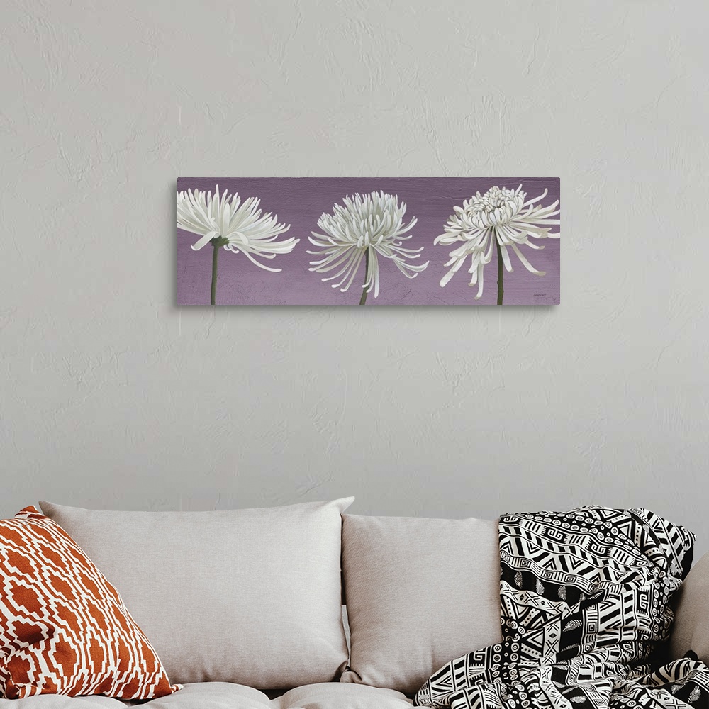 A bohemian room featuring Morning Chrysanthemums V Lavender