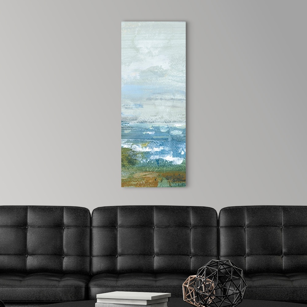 A modern room featuring Morning Seascape Panel II