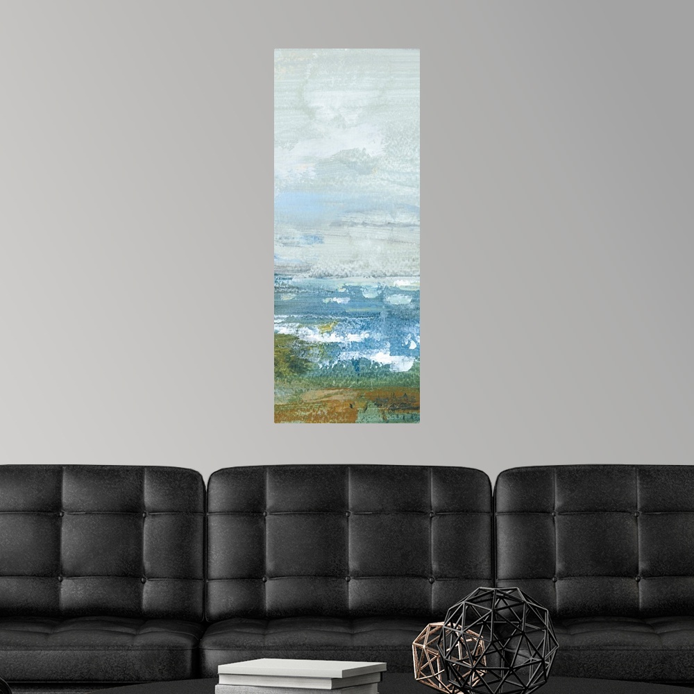 A modern room featuring Morning Seascape Panel II