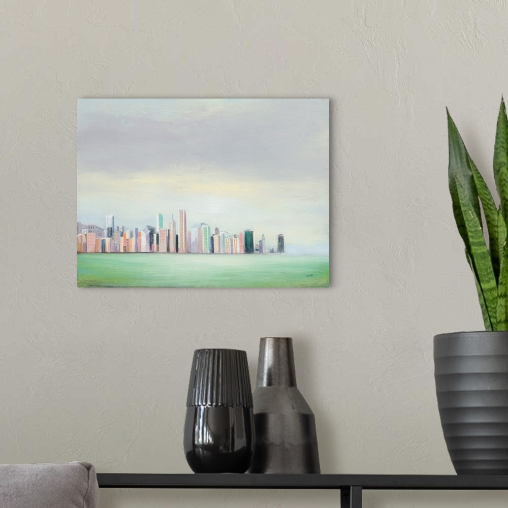 A modern room featuring New York Skyline
