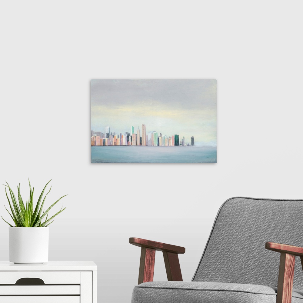 A modern room featuring New York Skyline Blue Crop