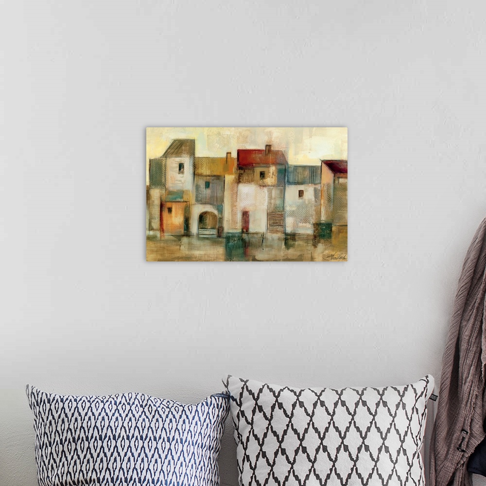 A bohemian room featuring Oversized wall art for the home or office this is a painting with neutral color palette of abstra...