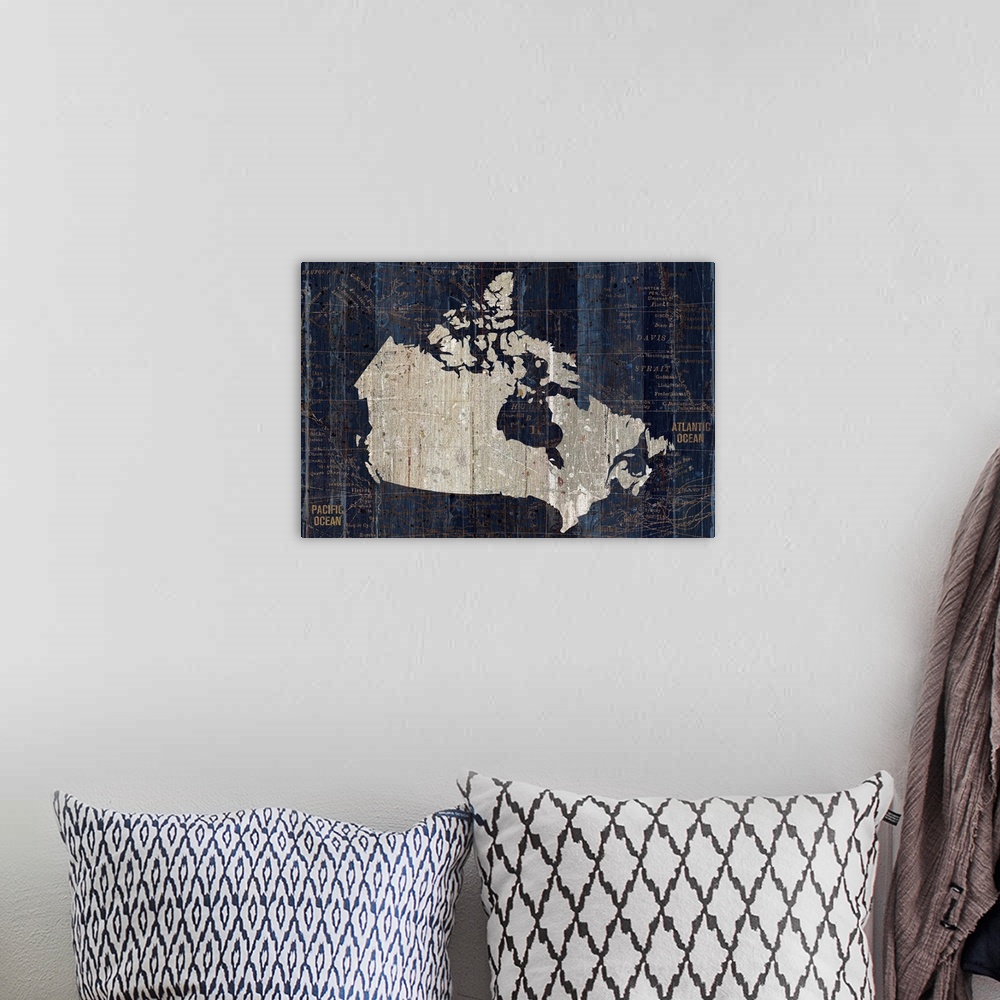 A bohemian room featuring Old World Map Blue Canada