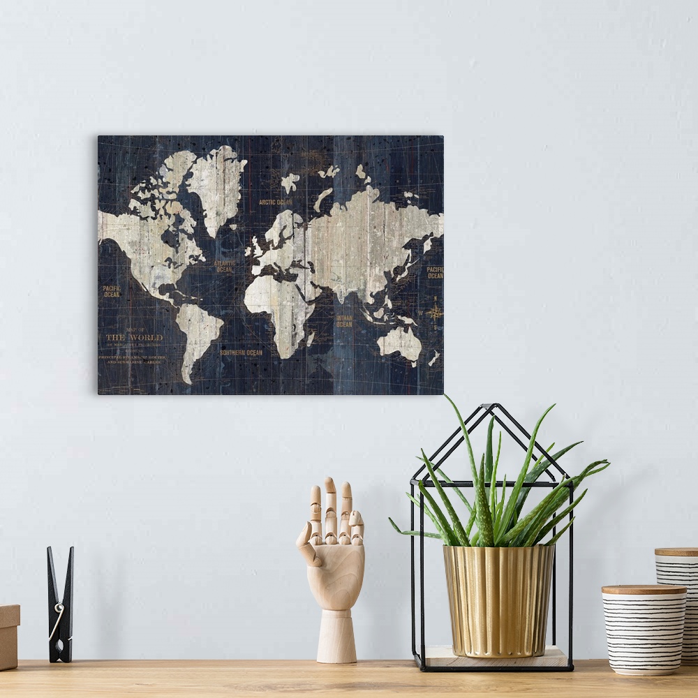 A bohemian room featuring Old World Map Blue Crop