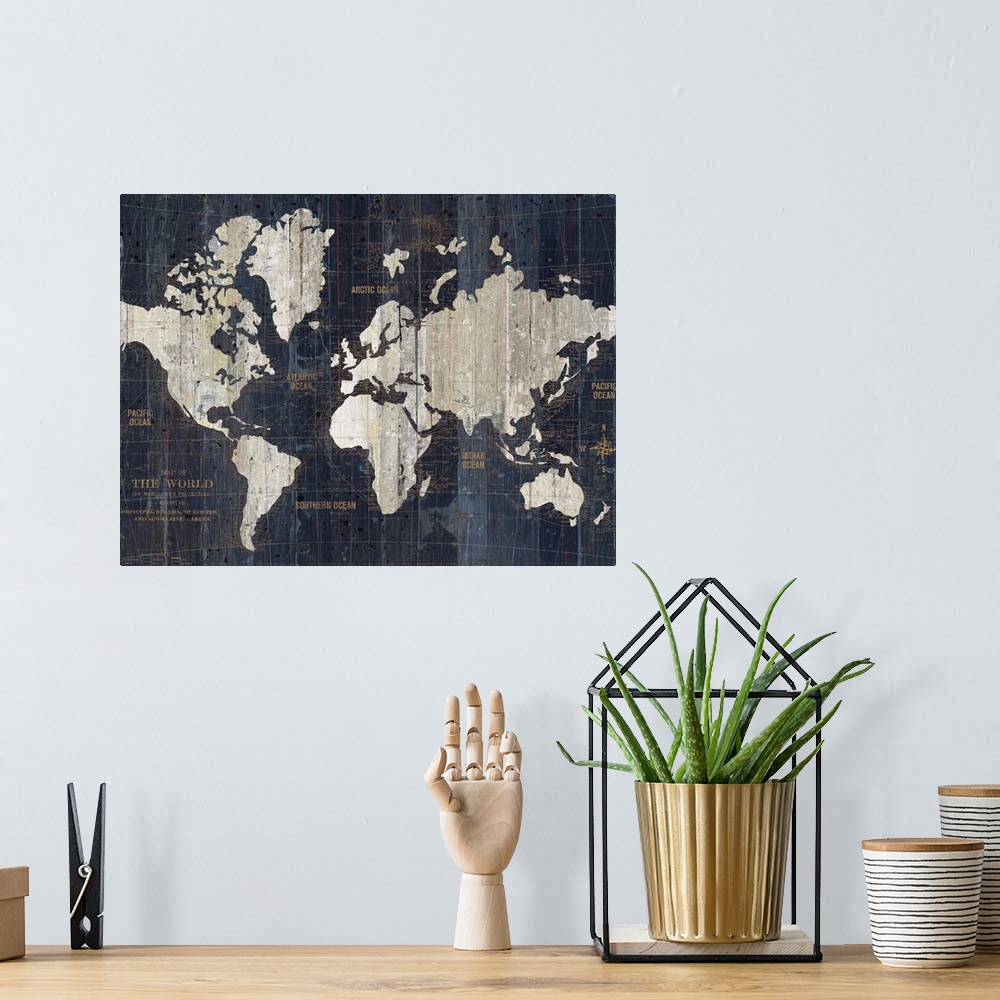 A bohemian room featuring Old World Map Blue Crop