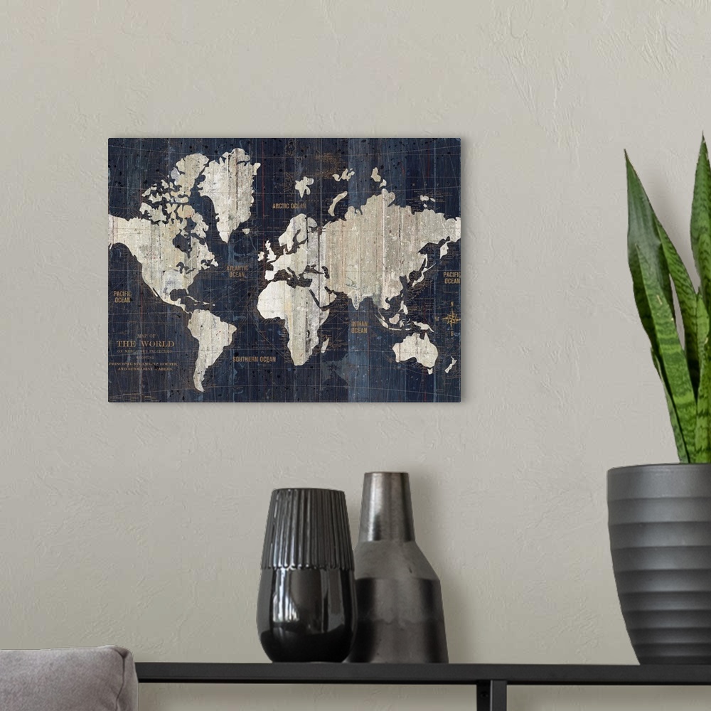 A modern room featuring Old World Map Blue Crop