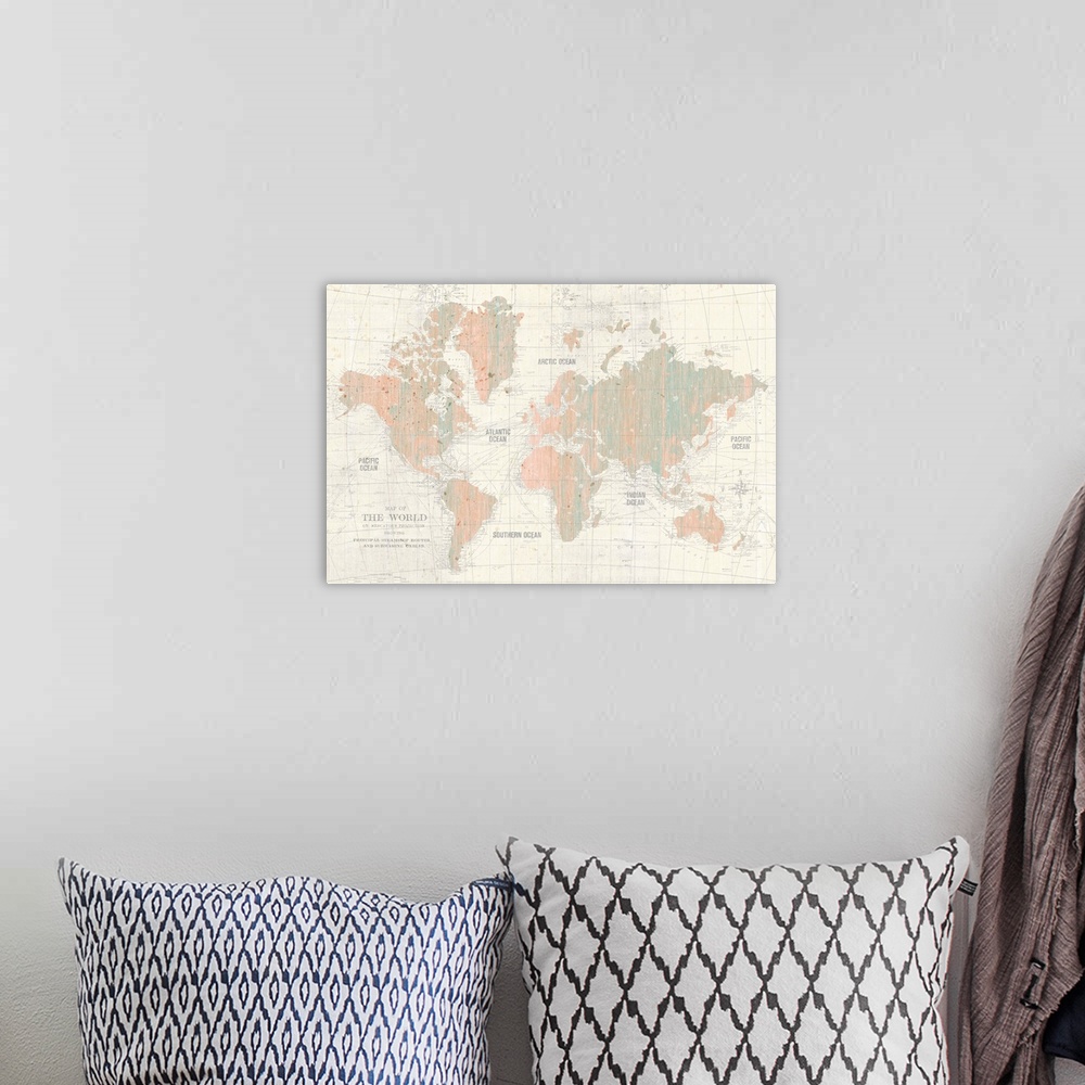 A bohemian room featuring Old World Map Blush and Mint