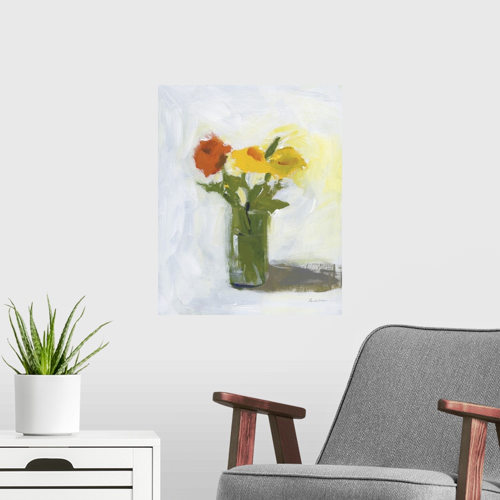 A modern room featuring Orange And Yellow Floral