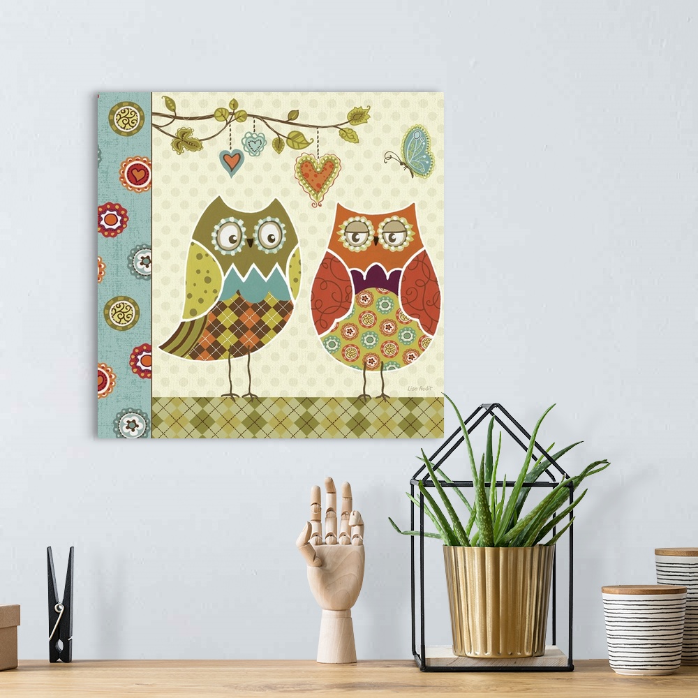 A bohemian room featuring Docor perfect for the home of two owls that have different patterns pieced together to create the...