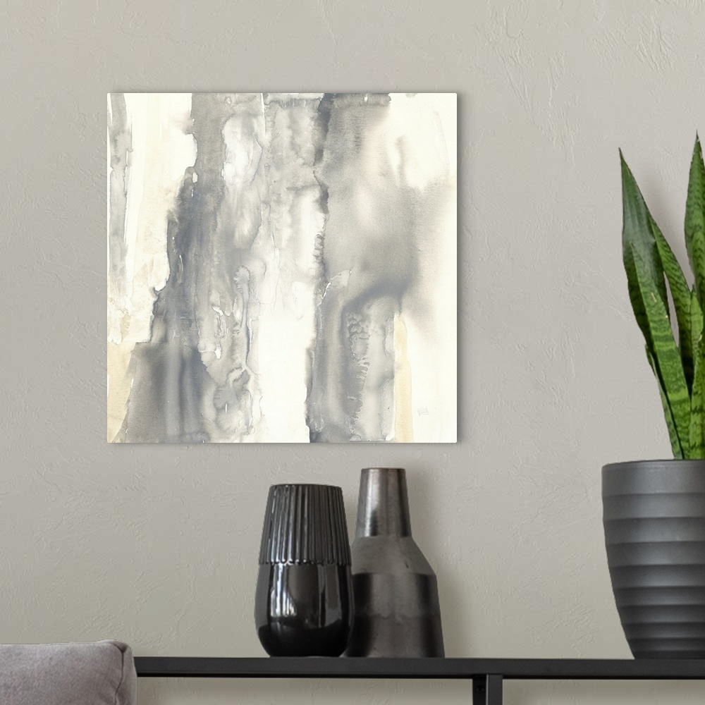 A modern room featuring Contemporary artwork of a cascade of gray and beige color with texture throughout.