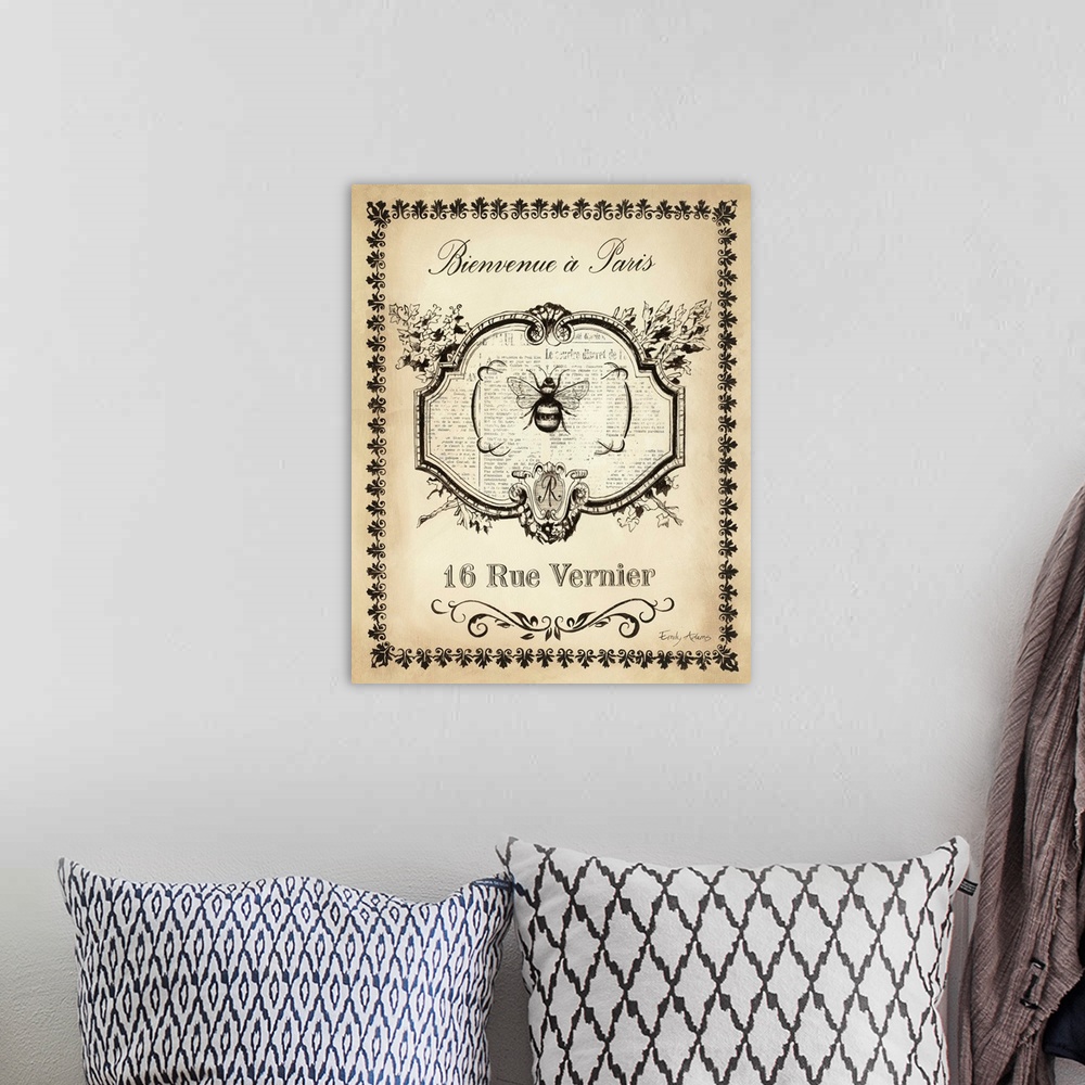 A bohemian room featuring Contemporary artwork of an insect in the center of a decorative symbol.