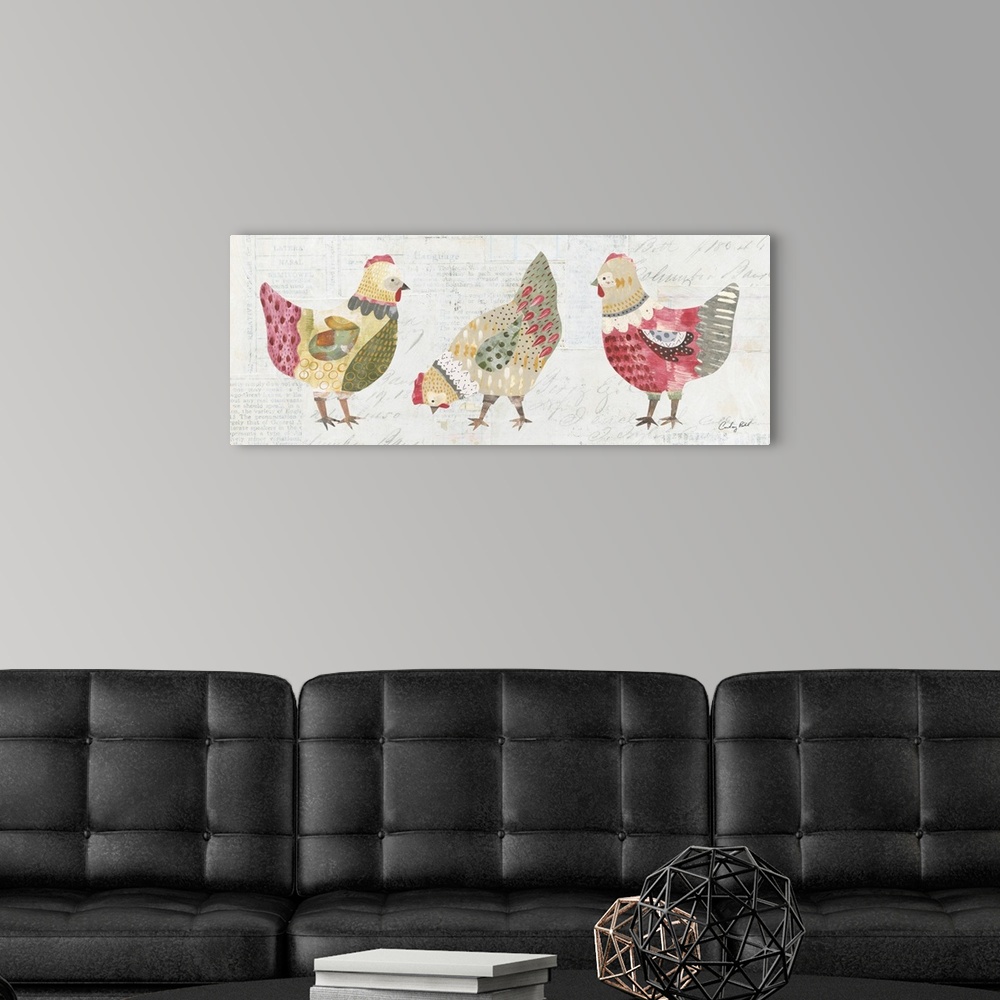 A modern room featuring Patchwork Chickens I