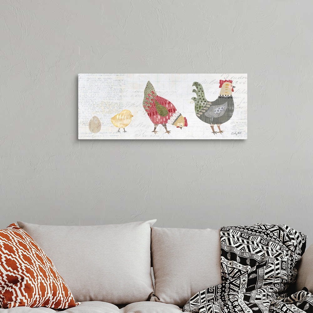 A bohemian room featuring Patchwork Chickens II