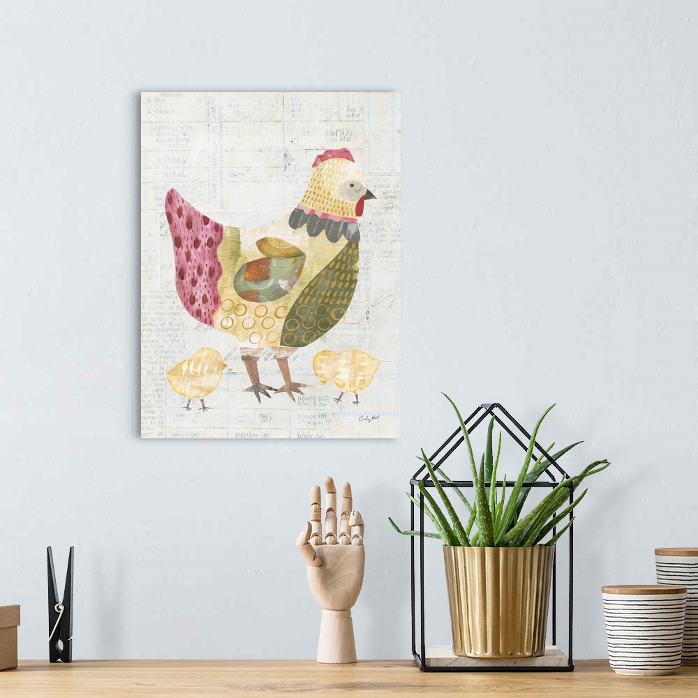 A bohemian room featuring Patchwork Chickens III