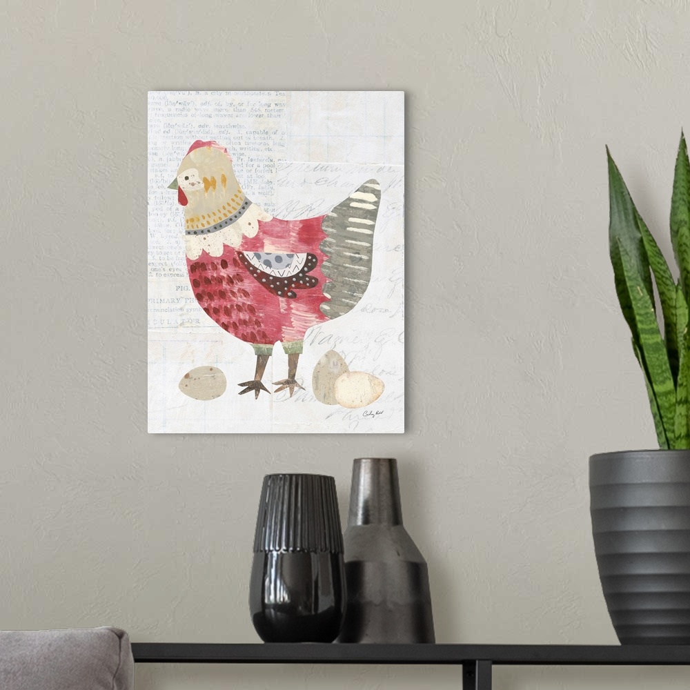 A modern room featuring Patchwork Chickens IV
