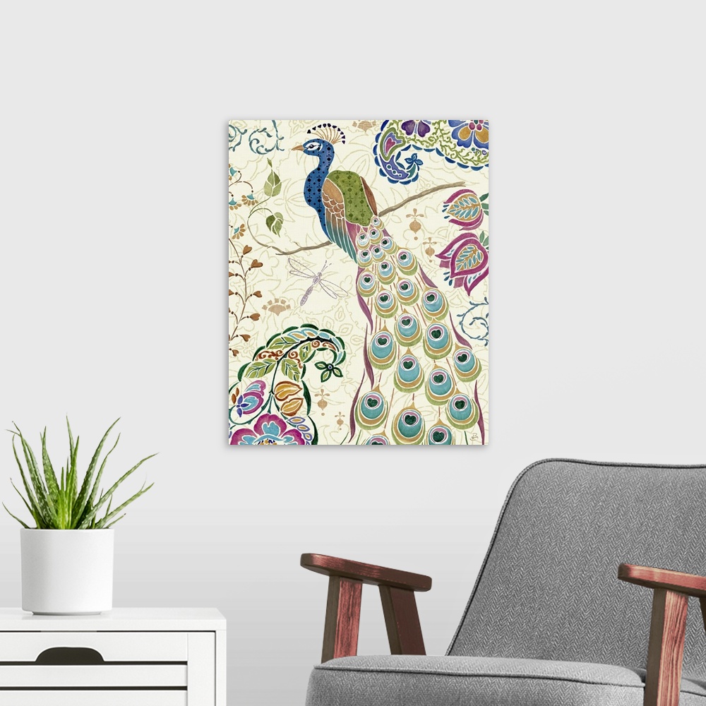 A modern room featuring This decorative accent for the living room, bedroom, or bathroom this art work shows a stylized p...