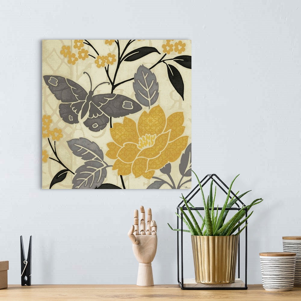 A bohemian room featuring Perfect Petals IV Yellow