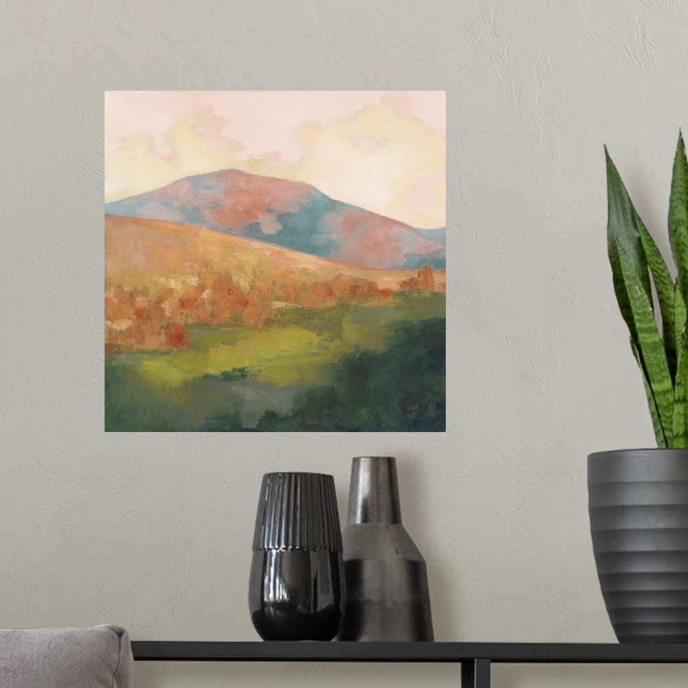 A modern room featuring Pink Mountain Morning