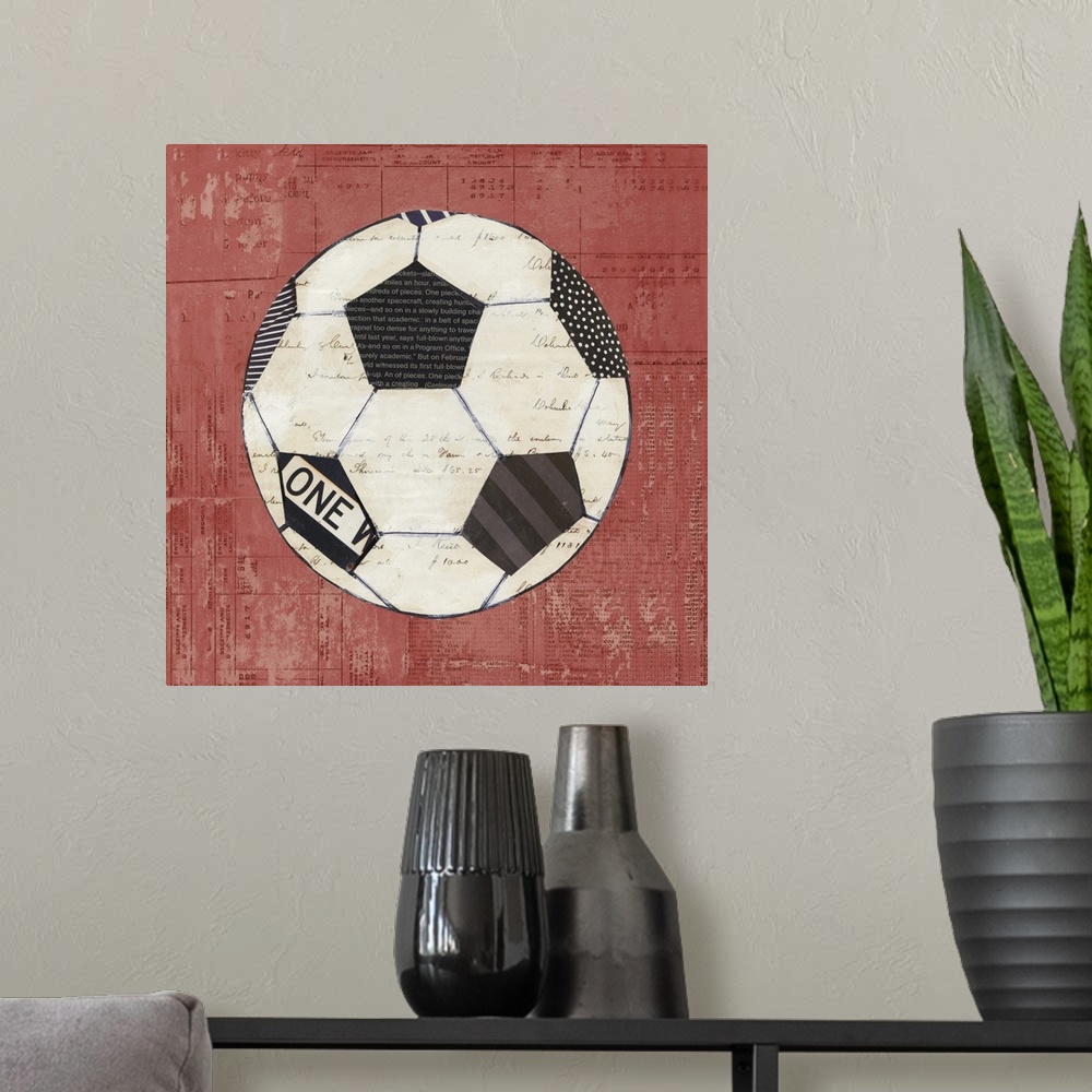 A modern room featuring Play Ball III Red