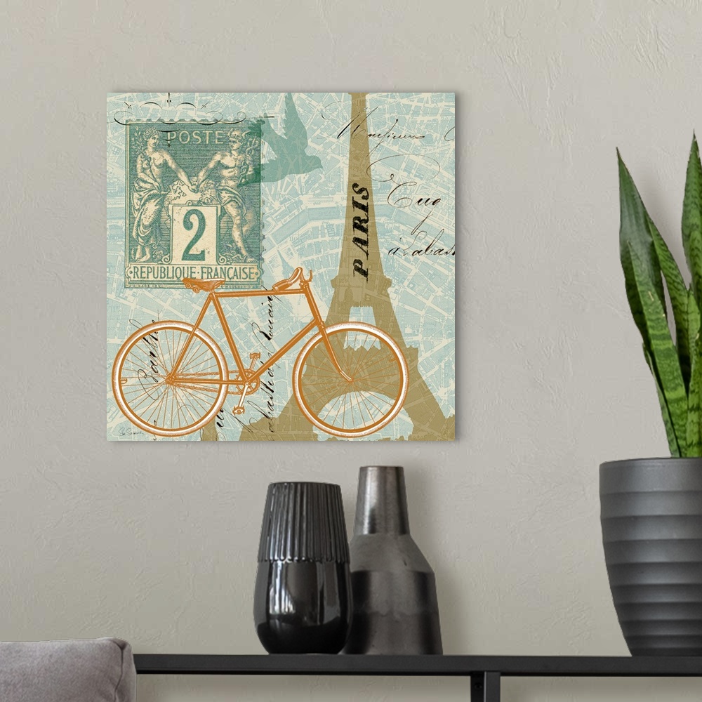 A modern room featuring Postcard from Paris Collage