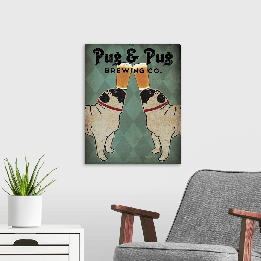 A modern room featuring Pug and Pug Brewing