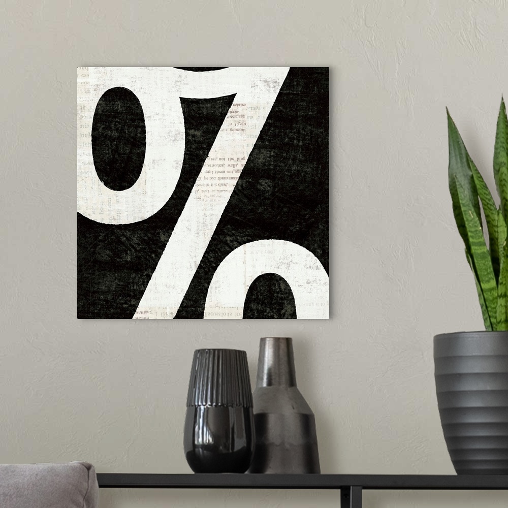 A modern room featuring Contemporary painting of the percentage sign close-up in the frame of the image.