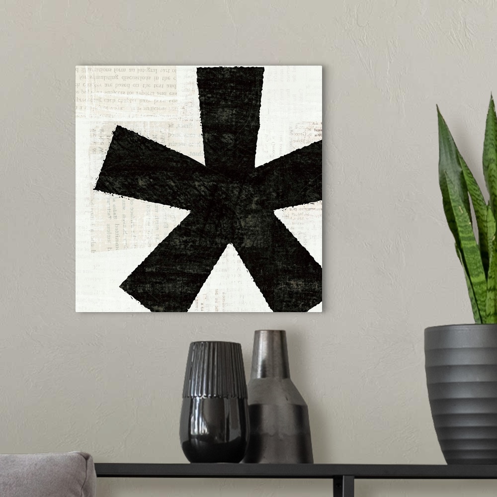 A modern room featuring Contemporary painting of an asterisk symbol close-up in the frame of the image.