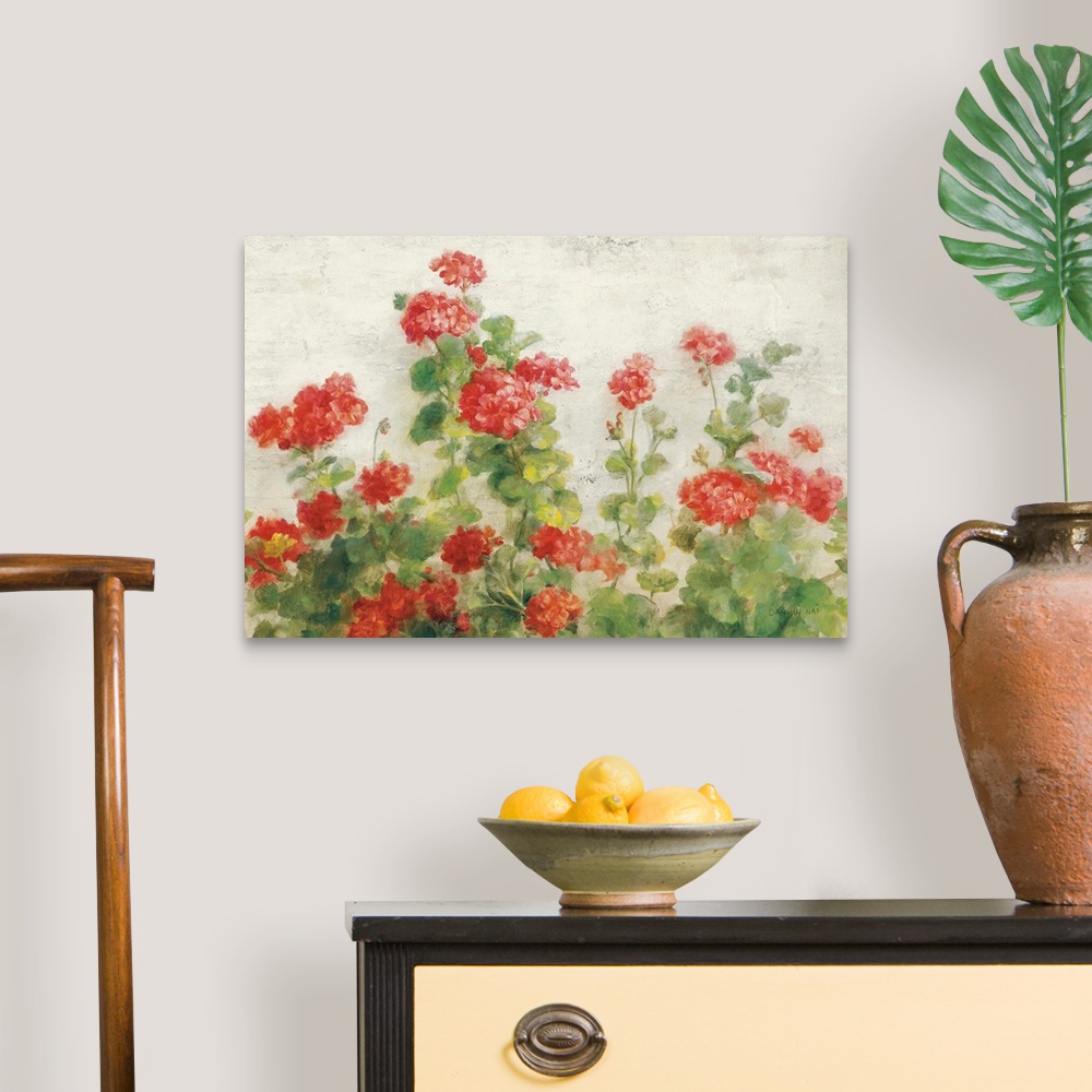A traditional room featuring Red Geraniums on White v2