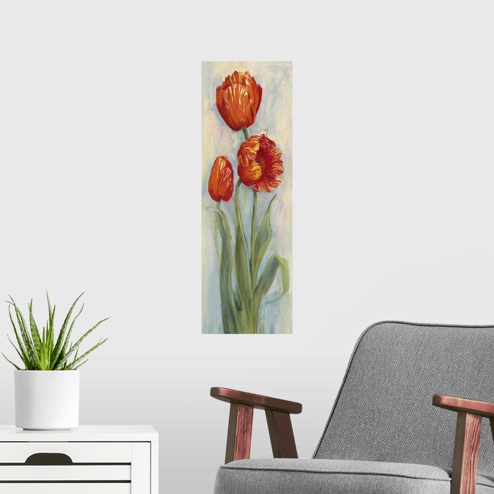A modern room featuring Rembrandt Tulips